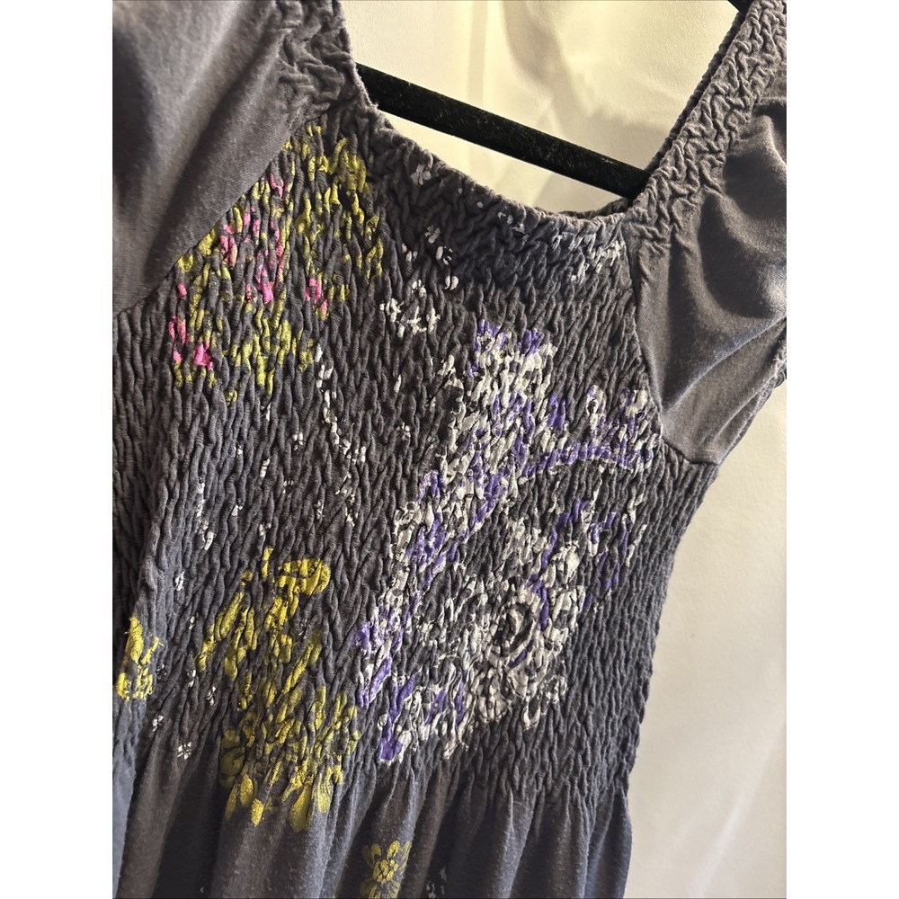 Women's JJ AUTHENTIC Gray Floral Knit Short Sleeve Square Neck Dress XS-S Rouch - Picture 2 of 6